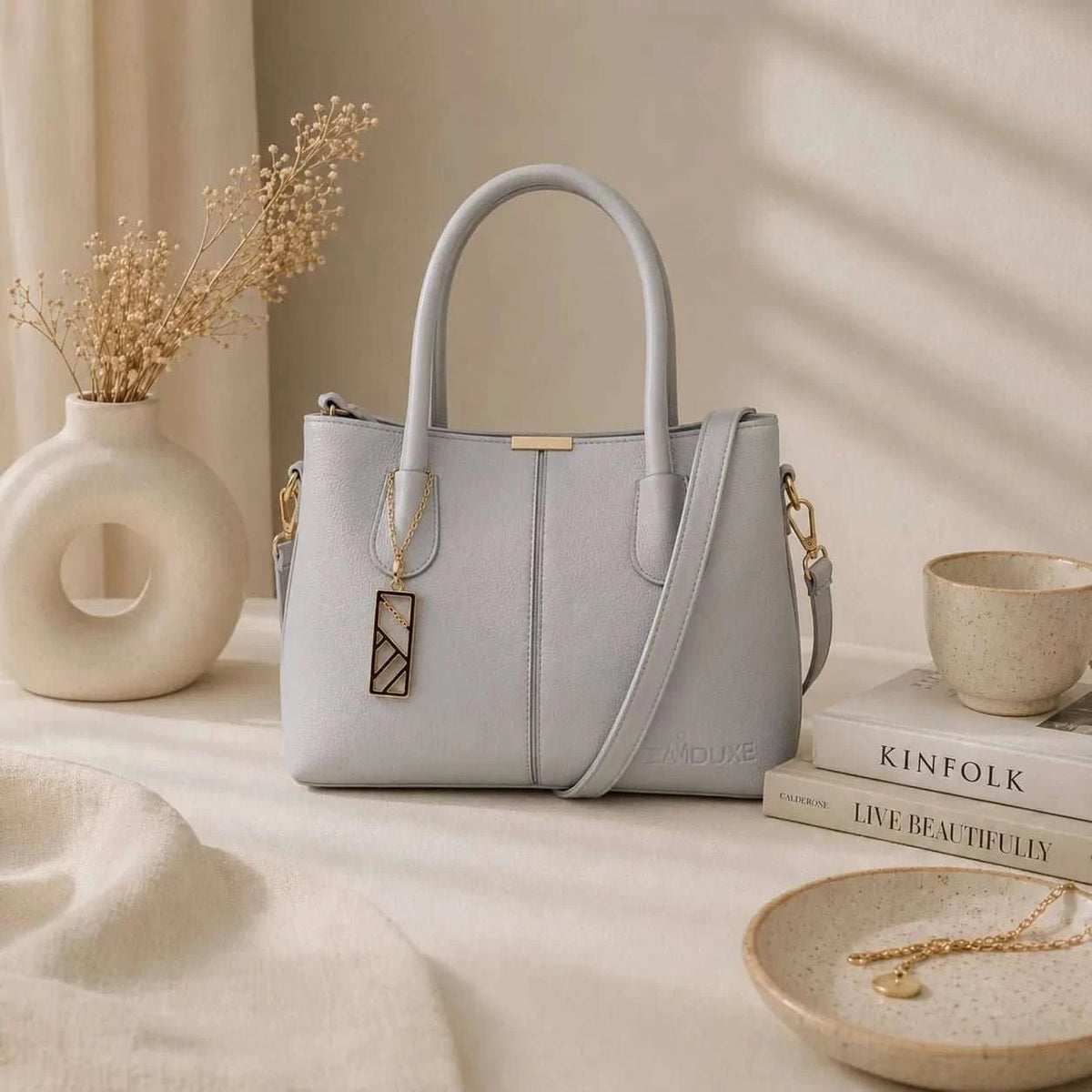Everyday Elegance Gray simple shoulder bags front view by Zaiduxe