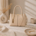 Everyday Elegance Cream leather shoulder bags front view by Zaiduxe
